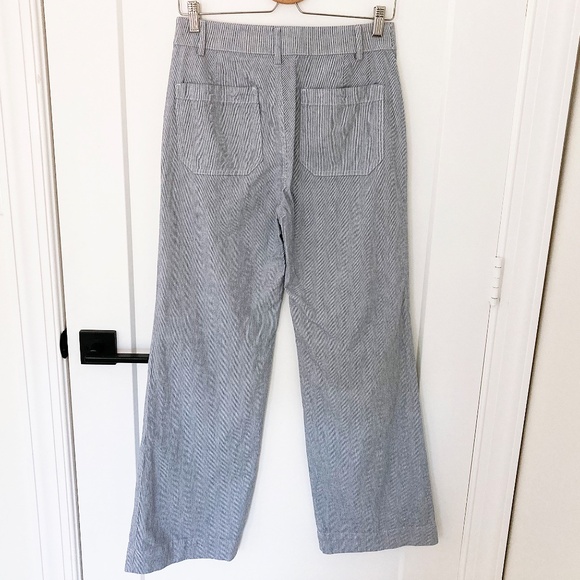 J. Crew Factory Lizzie High-rise Patch-pocket Wide-leg Pant Blue/White Stripe-27 - Picture 5 of 8